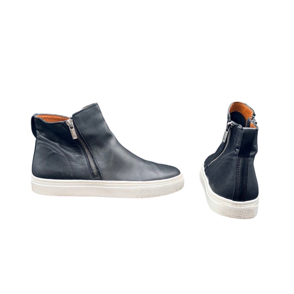 Lucky Brand Black Leather High Top Sneaker Boots Double Zip Women’s 8.5